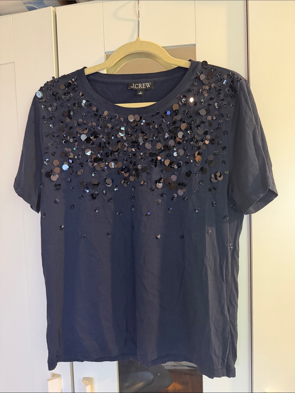 J. Crew Navy Short-Sleeve Sequin Embellished Tee